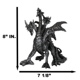 Ebros Ancient Legendary Three Headed Dragon Hydra Roaring Statue 8" Tall Dungeons Dragons Legends and Fantasy Decor Sculpture Medieval Renaissance Figurine Collectible (Gothic Silver)