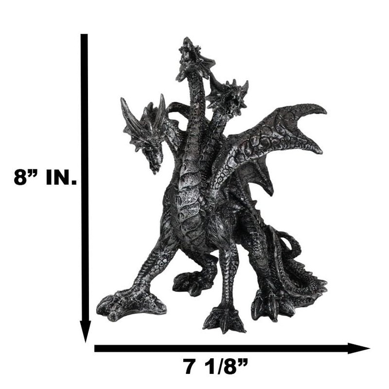 Ebros Ancient Legendary Three Headed Dragon Hydra Roaring Statue 8"