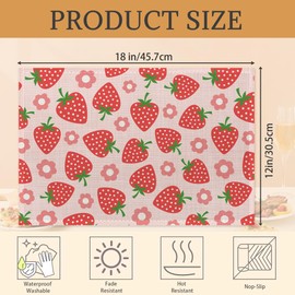 Placemats Set of 6,Strawberry Fruit Linen Place Mats,Modern Washable Strawberries Pink Table Placemats 12"x18" Heat Resistant Table Mats for Dining Kitchen Party Holiday Decoration