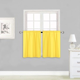 Better Home Style 100% Blackout 2 Tiers Window Treatment Curtain Insulated Drapes Short Panels for Kitchen Bathroom Basement RV Camper or Any Small Window M3036 (Yellow, 2 Panels 28" W X 36" L Each)
