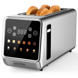 Long Slot Toaster 4 Slice, Touch Screen LED Display, 1.5” Extra Wide Slots for Thick Bread & Bagels, Countdown Timer, Memory Function, Dual Independent Control, 6 Shade Settings, Stainless Steel