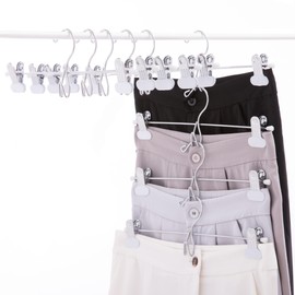 Cocomaya 13 Inch White Heavy Duty Add-on Stackable Metal Hanger for Trousers Pants Skirt with Extra Strong Clips Pack of 20