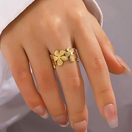 ONBRIG Chunky Gold Rings for Women Adjustable Flower Rings Non Tarnish 14K Gold Statement Rings Flower Jewelry for Women (Modern-1, Gold)