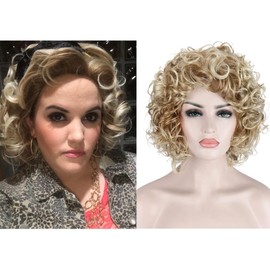 Kalyss Short Curly Wavy Blonde Wigs for Women Heat Resistant Synthetic Full Head Hair Costume Wig Natural Looking 130% Density Hairpiece