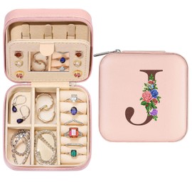 Joyero de viaje, mini joyero de viaje portátil con espejo, organizador de anillos de joyería, caja de regalo para mujeres y niñas, joyero portátil para pendientes, collares, anillos y pulseras (J)