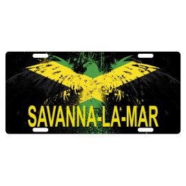 Fast Service Designs Jamaica Flag License Plate Jamaican Eagle Emblem Savanna-la-Mar