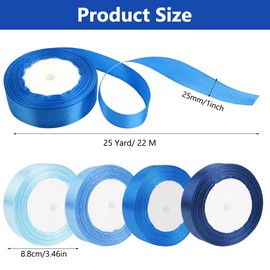 Gift Ribbon Blue, 4 Rolls Satin Ribbon 25 mm x 22 m, Blue Ribbon, Satin Ribbons, Light Blue, Sky Blue, Navy, Dark Blue, Blue Gift Ribbon for Gift Wrapping, Crafts, Bouquet