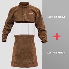 YESWELDER Leather Welding Jacket, Heavy Duty Split Cowhide Open Back, Heat Flame Resistant Coat, Brown, Small