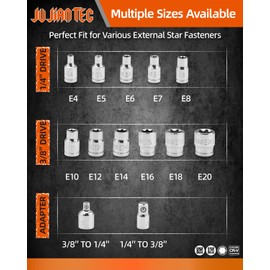 JU JIAN TEC E-TORX Socket Set, 13 piece, Female Star Socket E4 - E20, Chrome Vanadium Alloy Steel, with Molded Case