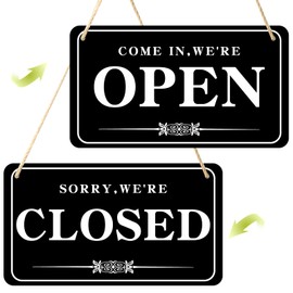 Open Closed Sign, Double-Sided Hanging Door Sign, PVC Hanging Sign, Opening Hours Sign for Shops, Hanging Sign with Rope for Door, Restaurant, Club, Cafe, Hotel