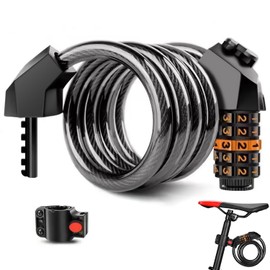 Bicycle Cable Lock,Yakiter,Combination Lock 120 cm / 12 mm Cable,High Lock Security Level,5-Digit Combination Lock, Durable Steel, for Bicycle Tricycle Scooter Bike Lock