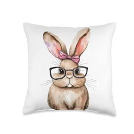 Cute Bunny Rabbit Wearing Glasses Costume Easter Girls Women Throw Pillow