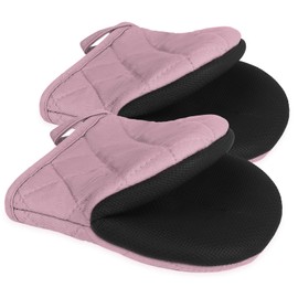 1 Pair Short Oven Mitts, Heat Resistant Silicone Kitchen Mini Oven Mitts for 500 Degrees, Non-Slip Grip Surfaces and Hanging Loop Gloves, Baking Grilling Barbecue Microwave Machine Washable