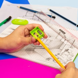 BAZIC Pencil Sharpener Dual Blades, Standard & Jumbo Size Pencils Crayon, Assorted Color Double Blade Sharpeners (6/Pack), 24-Packs