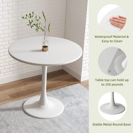 Kasinali White Round Table Modern Dining Table Tulip Round Kitchen Table Mid Century Coffee Table for Living Room, 24 inch