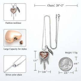 memorial jewelry Dream Catcher Urn Necklace Heart Cremation Jewelry for Ashes for Women Men Angel Wing Flower Memorial Hollow Pendant, Style 5