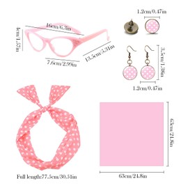 TSHAOUN 6-Piece Rockabilly Accessories 50s Women's Dress Accessories with Polka Dot Chiffon Scarf Cats Eye Glasses 60s Clothing for Theme Party Retro Teily Party