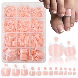 240Pcs White French Tip Press On Toenails Short Square Fake Toenails Set Nude Acrylic Glue on Nails Reusable Glossy Artificial Nail Kit False Nails for Women Girls Manicure (French, 240Pcs-12Packs-5)