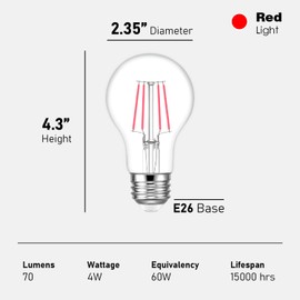 Maelsrlg Red Light Bulb, 4 Watts, A19 Colored LED Filament Bulbs, Clear Glass, 120 Volts, Dimmable, E26 Base, 2-Pack
