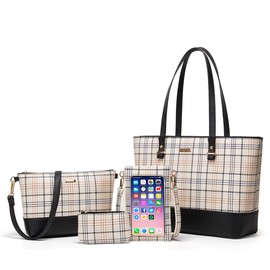 Women Fashion Synthetic Leather Handbags Tote Bag Shoulder Bag Top Handle Satchel Purse Set 4pcs