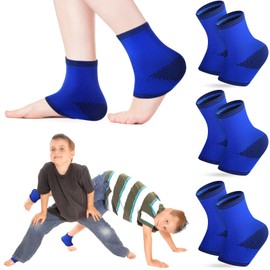 Tarpop 3 Pair Ankle Compression Sleeves for Kids Ankle Brace Compression Sleeves Foot Arch Support Sock for Girls Sports Running Dance Fitness Gymnastics(Blue,Small)