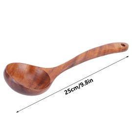 Wooden Ladle, 9.8 Inch Teak Wood Soup Spoons Deep Ladle with Long Handle Hot Pot Soup Spoon Kitchen Spoon for Cooking Stirring Serving