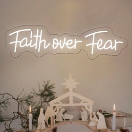 Faith Over Fear Neon Sign,Jesus Positive Led Neon Sign, USB Powered Bible Verse Decor Neon Light Up Sign Religious Faith Sign for Home Bedroom Living Room Church Office Wall Decor Gift For Christians,Jesus Lover(16in*4.5in)