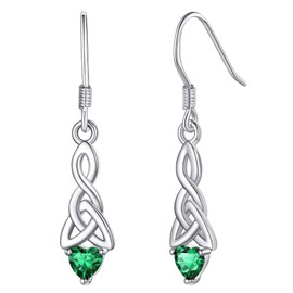 Silvora Birthstone Earrings Heart Earrings Sterling Silver Jewellery Ladies Earrings Green Earrings Drop Earrings for Women Emerald Earrings