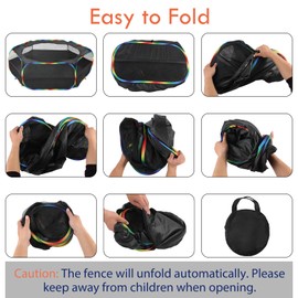 Pawaboo Small Animals Playpen, Waterproof Small Pet Cage Tent with Zippered Cover, Portable Outdoor Yard Fence with 3 Metal Rod for Chick/Kitten/Puppy/Guinea Pig/Rabbits/Hamster, Black + Rainbow