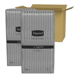Depend FIT-FLEX Incontinence Underwear for Men, Maximum Absorbency, Disposable, L, Grey, 52 Count (2 Packs of 26) (Packaging May Vary)