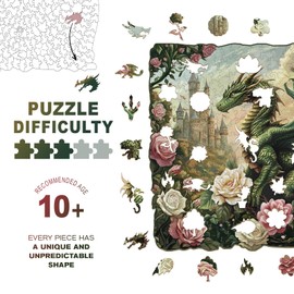 Wooden Puzzles for Adults - Challenging Dragon and Flowers Adult Puzzle, Unique Animal Shaped Wooden Jigsaw Puzzles for Adults, Creative Gifts Family Games 8.3 * 8.4in 100pcs