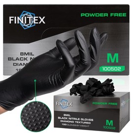 FINITEX 8 Mil Diamond Pattern Black Nitrile Gloves (Automotive Work) Cleaning Gloves - Hardware & Electrician (Multi-Purpose) Hands - Hard Work:_BLACK - 300_S