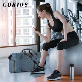 CORIOS Travel Duffle Bag for Men / Women 65L Foldable Sports Bag Fitness Bag Swimming Bag Hand Luggage with Shoe Compartment Cabin Travel Bag Weekender Overnight Bag Training Bag, blue