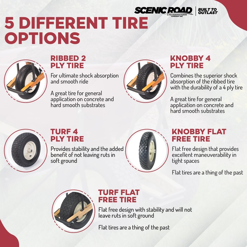 SCENIC ROAD Wheelbarrow Replacement Tire, 16" Wheel with Bearing and