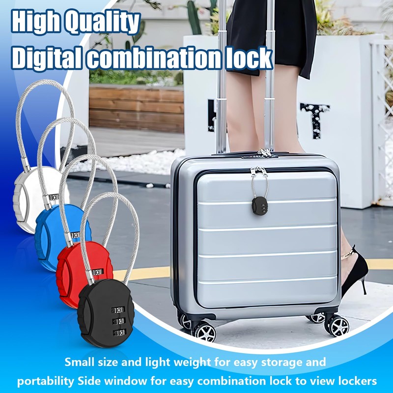 Mini Code Lock, 4 Pcs Wire Rope Lock, Wire Rope