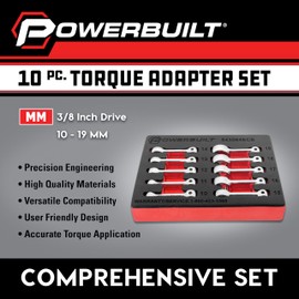 Powerbuilt 3/8" Drive 10 Piece Metric Box End Torque Adapter Extension Set, Torque Wrench Adapter Set, 10mm-19mm, Extensions for Torquing in Hard to Reach Places, Chrome-Vanadium made - 643064ECE