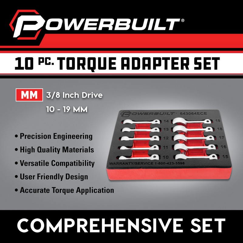 Powerbuilt 3/8" Drive 10 Piece Metric Box End Torque Adapter