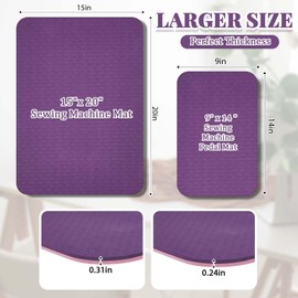 2 Pcs Sewing Machine Muffling Mat Pedal Sewing Mat Reduce Vibrations Noise No Slip Machine Accessories for Quilting(15" X 20" and 9" X 14",Pink Purple)