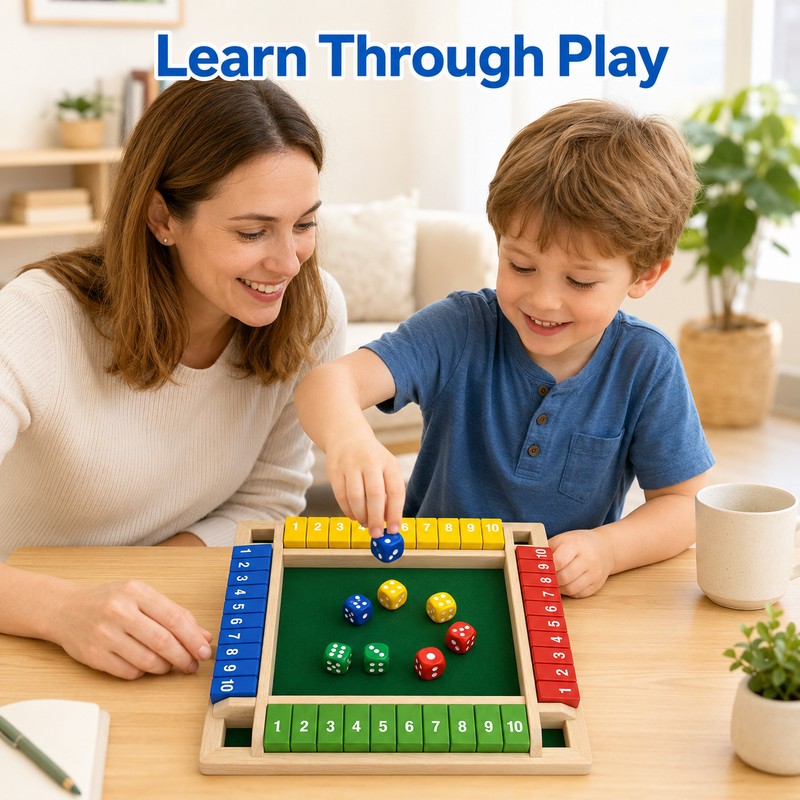 Wooden Shut The Box Dice Game for 4 Players -