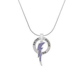Delight Jewelry Silvertone Large Blue Crystal Lightning Bolt - Sister Ring Charm Necklace, 18"