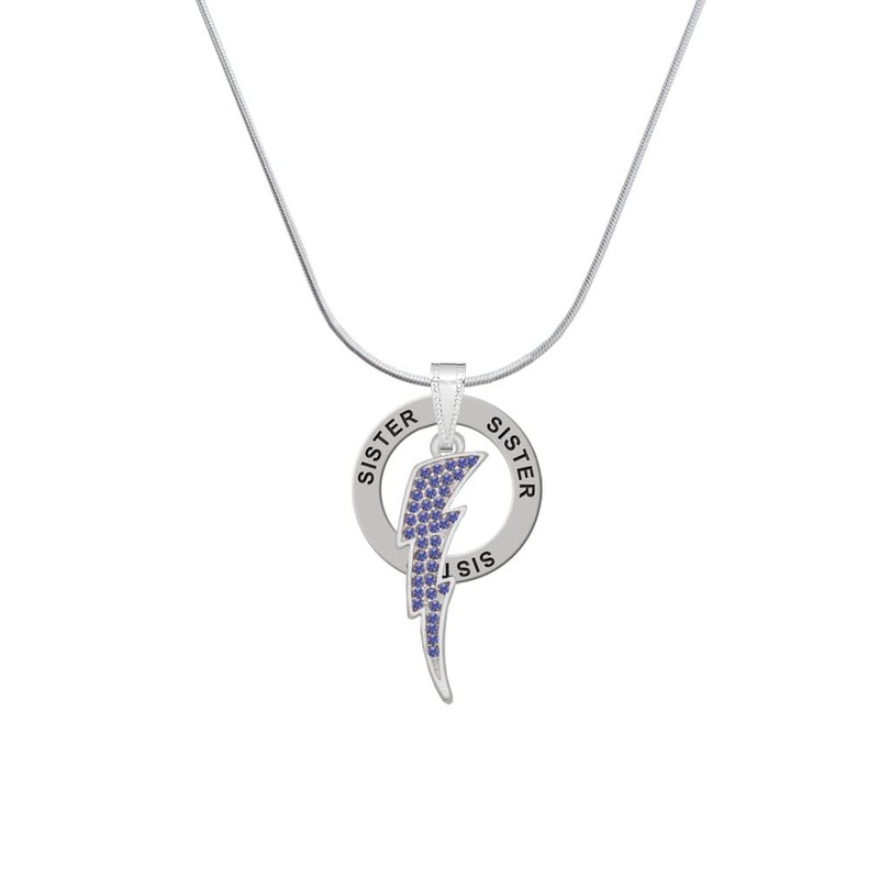 Delight Jewelry Silvertone Large Blue Crystal Lightning Bolt - Sister