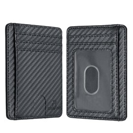 ROUGH FIT RFID Blocking Credit Card Holder, Minimalist Leather Wallet, Lightweight Wallet Holds Upto 7 Cards and Bank Notes (Carbon Fiber)