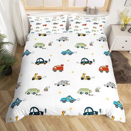 Homemissing Cars Cartoon Duvet Cover Cartoon Cars Bus Bedding Set Transport Vehicles Cars Comforter Cover for Kids Boys Traffic Vehicles Bedspread Cover Lightweight Quilt Cover Single