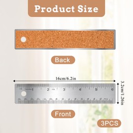 3 PCS 6-Inch Stainless Steel Metal Ruler with Cork Backing, Non Slip Straight Edge Ruler with Inch and Centimeters Prevent Ink Leakage for School Office Drawing Engineering Woodworking