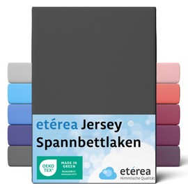 ETÉREA Jersey Spannbettlaken 180x200cm - 200x200-100% Baumwolle - Bettlaken Spannbetttuch 180x200cm - 200x200 - Bed Sheets Matratzenbezug - Comfort Spannbettlaken Baumwolle - OEKOTEX - Schwarz