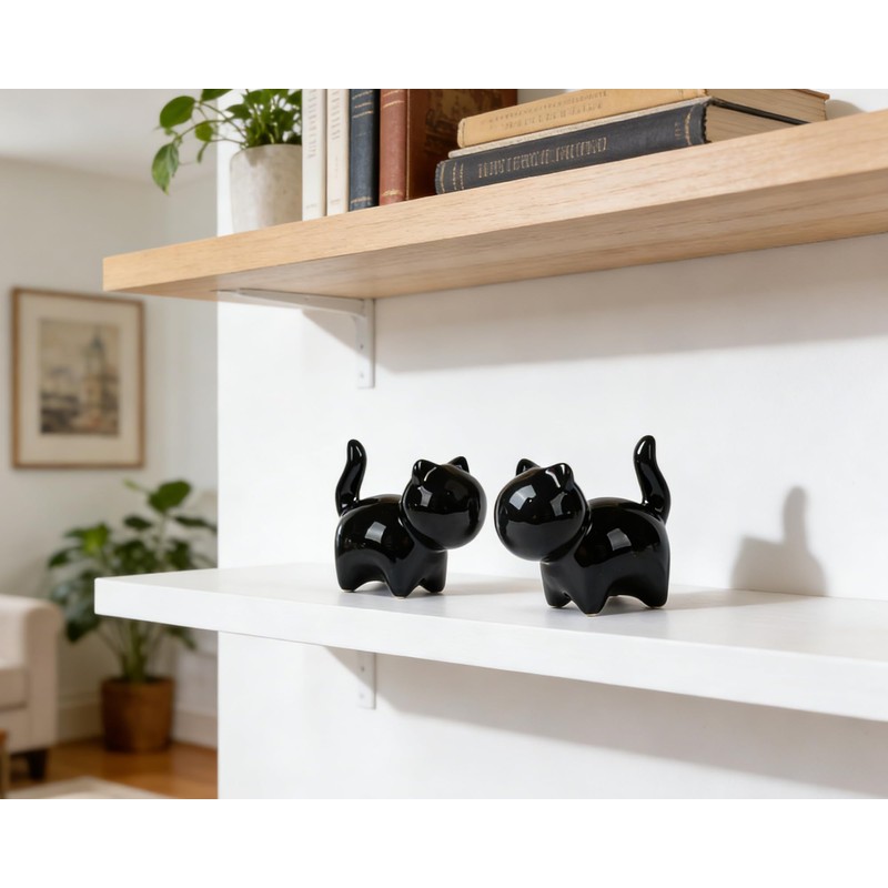 3 Inch Black Ceramic Cat Figurines Set of 2