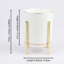 MONOSUGO Small Utensil Holder for Kitchen Countertop, Flatware Organizer for Dining Table, SAMAZAMA Ceramic Utensil Caddy Crock with Gold Trim, Kitchen Decor, 1 Pcs
