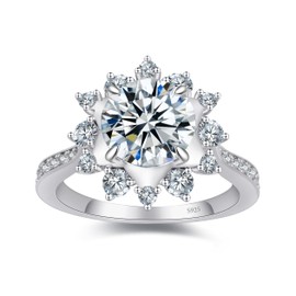 BAGUTTA PAVONE Flower Moissanite Engagement Rings for Women, Women's 925 Sterling Silver Engagement Ring Moissanite Promise Rings for Her,D Color VVS1 Wedding Bands Moissanite Rings 1.5CT Size 8