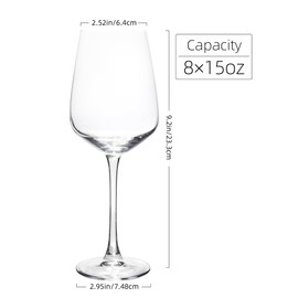 SHYRC Wine Glasses Set of 8, 15 oz Red or White Wine Glass with Stem, Perfect for Home, Restaurant, Dishwasher Safe