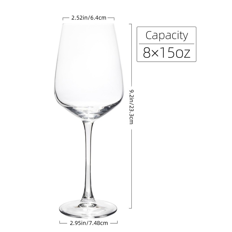 SHYRC Wine Glasses Set of 8, 15 oz Red or